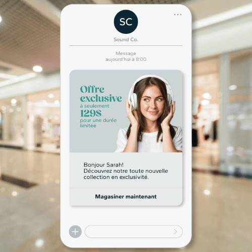 Message RCS interactif présentant une promotion en magasin sur mobile